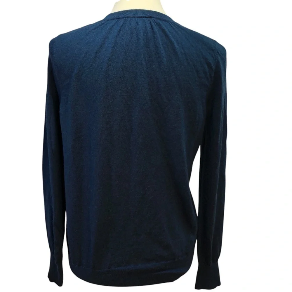 Loft Button Front Blue Cardigan Women's L Wool Blend Ruched Classic Feminine